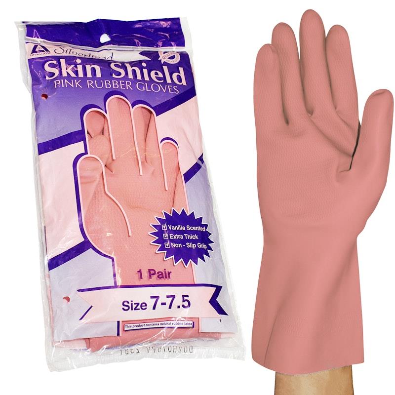Load image into Gallery viewer, Skin Shield Silver Lined Natural Rubber Gloves Vanilla Scented Pair Pink Size 7-7.5
