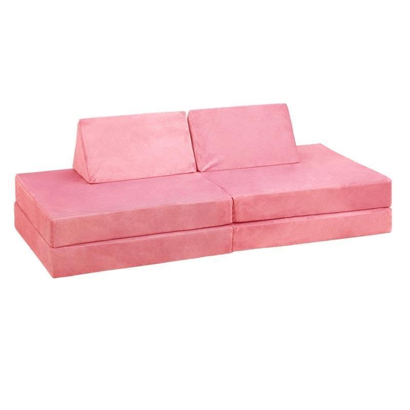 Load image into Gallery viewer, Oikiture 4 Pieces Kids Play Couch Modular Lounge Cushion Convertible Playset Pink
