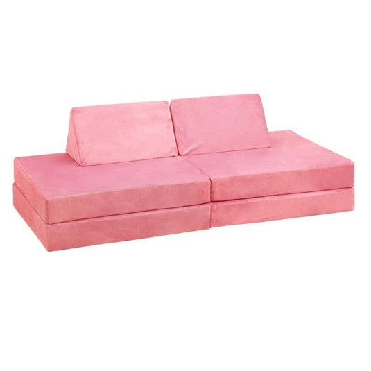 Oikiture 4 Pieces Kids Play Couch Modular Lounge Cushion Convertible Playset Pink