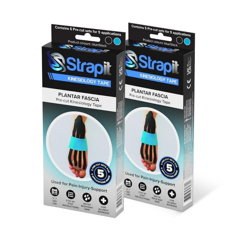 Load image into Gallery viewer, Strapit Plantar Fascia Precut Kinesiology Tape - BLACK/BLUE - Box of 5 2 Pack
