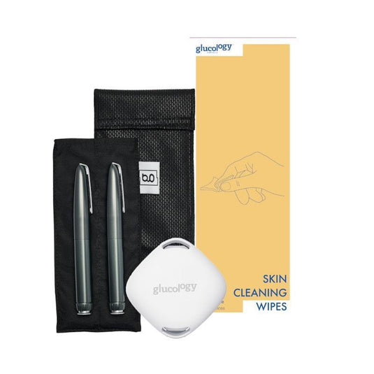 Glucology Black 2 Pen Pouch + Temperature Sensor + 20 Pack Alcohol free Finger Wipes Bundle