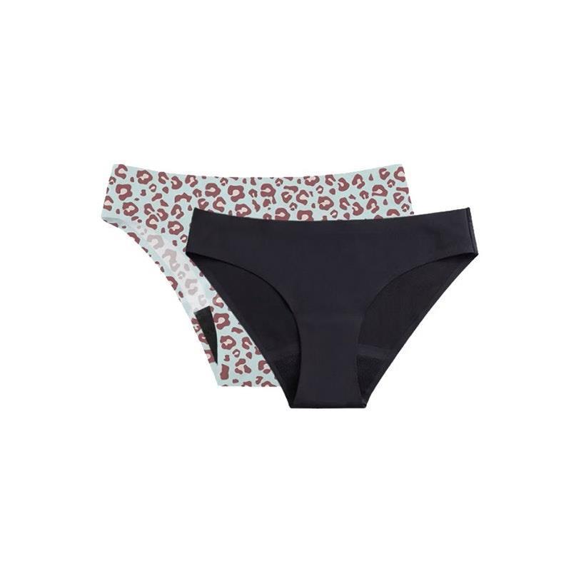 Load image into Gallery viewer, Peachy Bums 2pk Teen Period Underwear - Seam Free Bikini Brief - (1 x Black + 1 x Leopard) Teen 8-10

