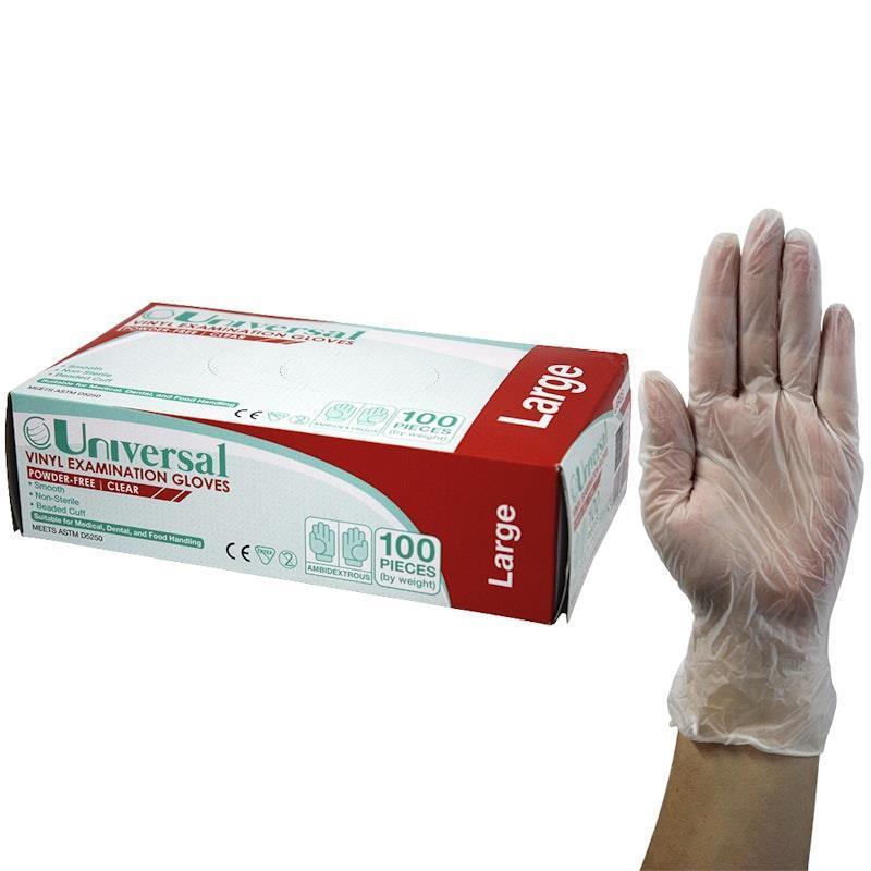 Load image into Gallery viewer, Universal Vinyl Examination Gloves ASTM Powder Free Large 100 Pieces/Box
