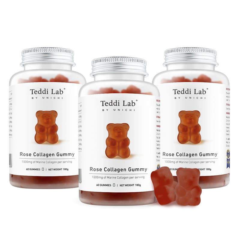Load image into Gallery viewer, Teddi Lab by Unichi Rose Collagen Gummy 60s x3 Anti-Aging &amp; Skin elasticity Pack
