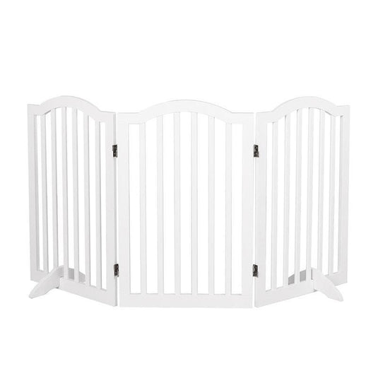 PaWz Wooden Pet Gate Dog Fence Safety Stair Barrier Security Door 3 Panels White 1Pack