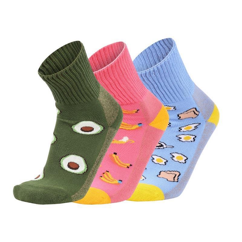 Load image into Gallery viewer, Glucology 6 Pack Mixed Patterned Socks - Bananas, Avocado &amp; Eggs Large
