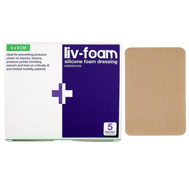 Load image into Gallery viewer, Livingstone Liv-Foam Silicone Foam Dressing Borderless Adhesive 6 x 9cm 5 Pieces/Box
