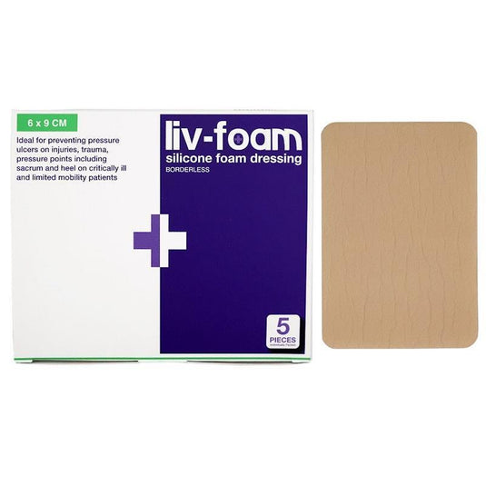 Livingstone Liv-Foam Silicone Foam Dressing Borderless Adhesive 6 x 9cm 5 Pieces/Box