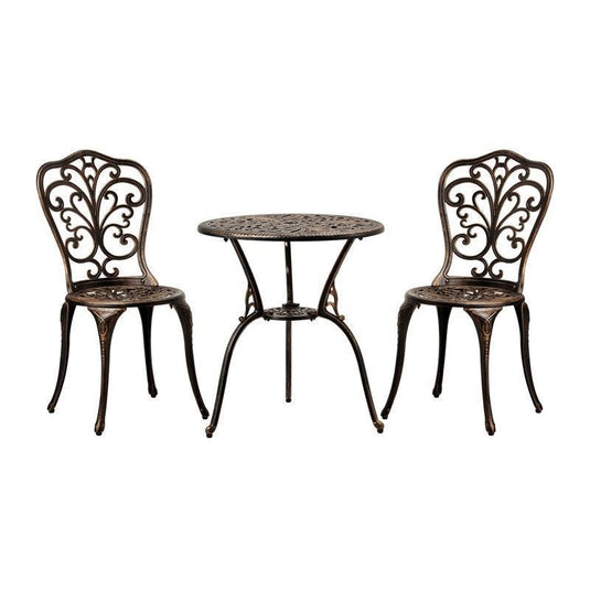 Livsip Bistro Furniture Setting 3 Piece Chairs Table Patio Indoor/Outdoor Set Bronze