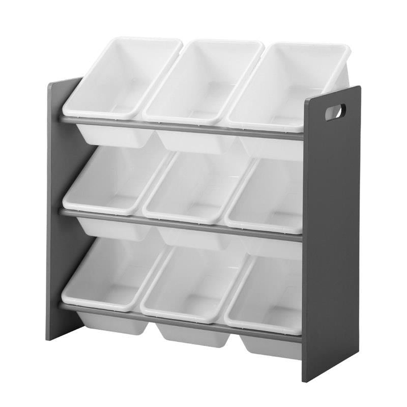 Load image into Gallery viewer, Oikiture Kids Storage 9 Bins Display Shelf Storage Rack White &amp; Grey
