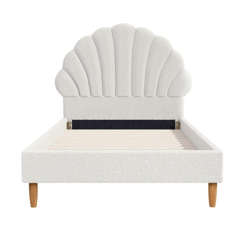Load image into Gallery viewer, Oikiture Bed Frame Single Size Scallop-Shape Bedhead Boucle White
