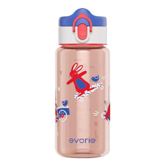 Evorie Tritan Kids Drinking Spout Water Bottle 380mL, Red Rabbit 1Unit