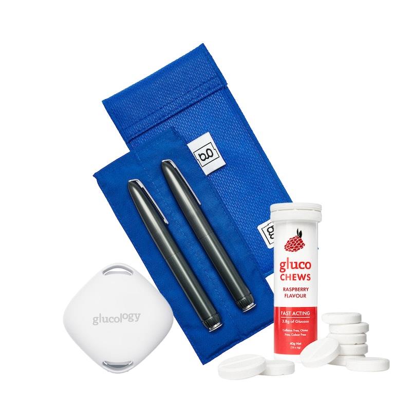 Load image into Gallery viewer, Glucology Insulin Cooling Bundle (Pen Pouch/ 1x 10 Glucochews - Raspberry/ Temperature Sensor) 2 Pen Pouch - Blue
