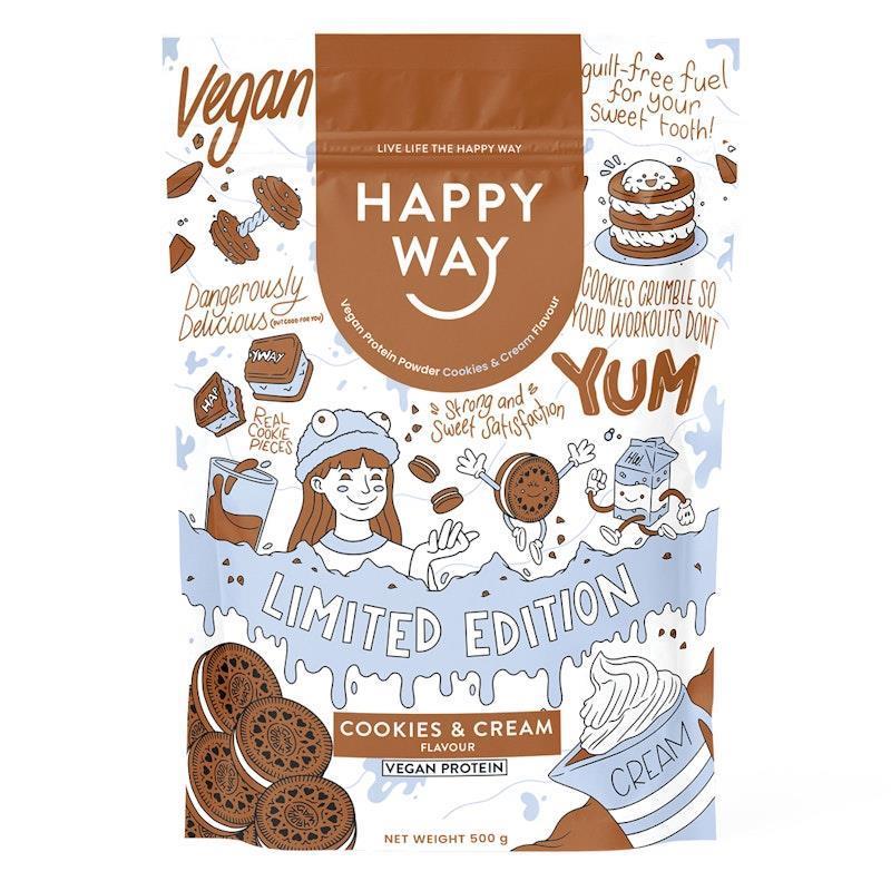 Load image into Gallery viewer, Happy Way Cookies &amp; Cream Vegan Protein Powder 500g
