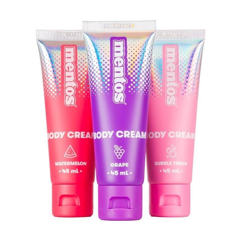 Load image into Gallery viewer, Mentos 3 Pack Body Cream (Watermelon, Grape &amp; Bubble Fresh) 45ml
