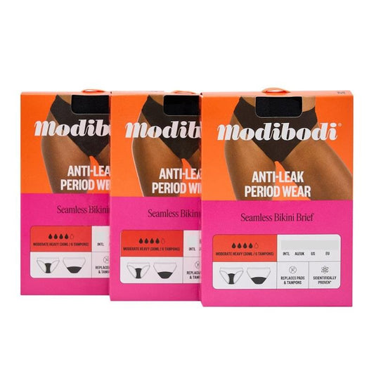 Modibodi Seamless Period Underwear Basic Brief Moderate Absorbency Black 3Pack MED