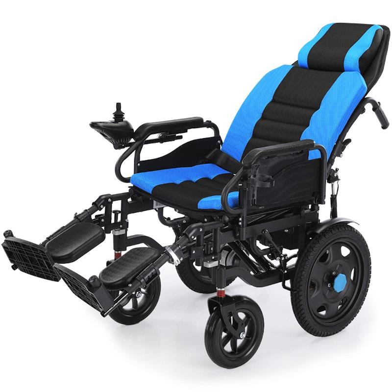 Load image into Gallery viewer, Equipmed Power Electric Wheelchair Longrange For S-XL 16" Wheels Black &amp; Blue

