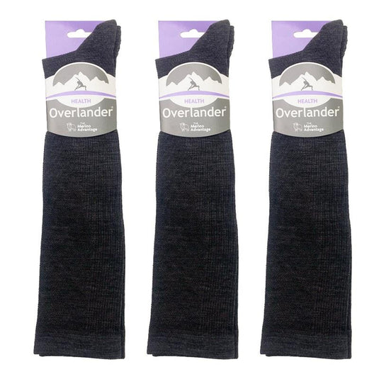 Overlander 3 Pairs of Women's Merino Wool Health Compression Socks - Charcoal Melange Size 2-8