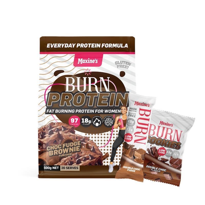 Load image into Gallery viewer, Maxine's Burn Protein Starter 500g - Choc Fudge Brownie Bundle
