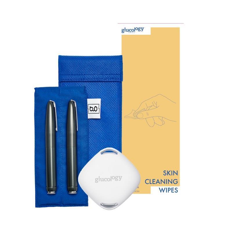 Load image into Gallery viewer, Glucology Blue 2 Pouch + Temperature Sensor + 20 Pack Alcohol free Finger Wipes Bundle

