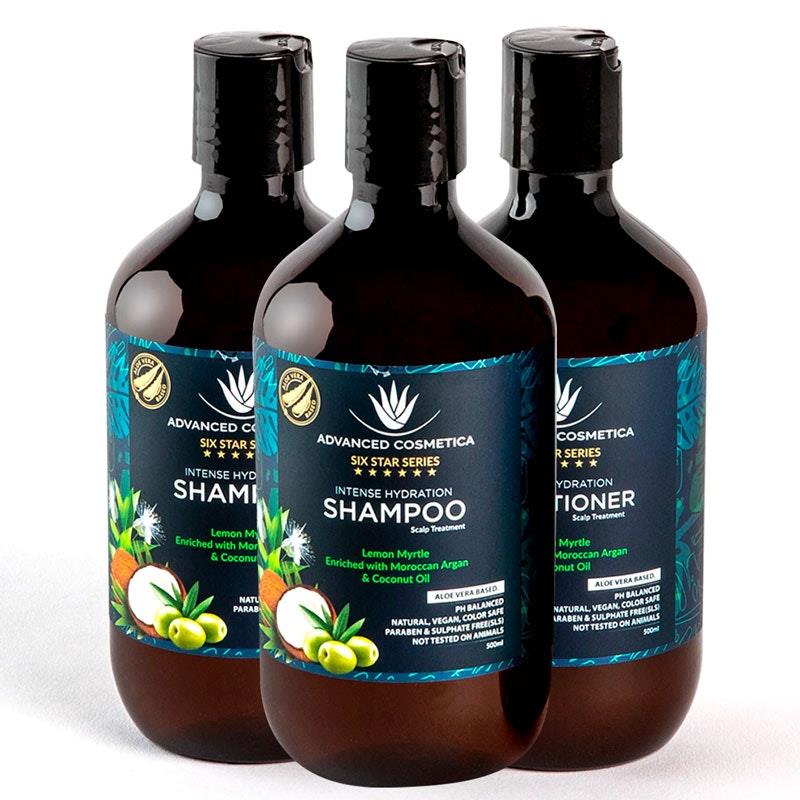 Load image into Gallery viewer, Advanced Cosmetica Six Star Series Intense Hydration Shampoo x2 Conditioner x1 (500ml) Triple Pack
