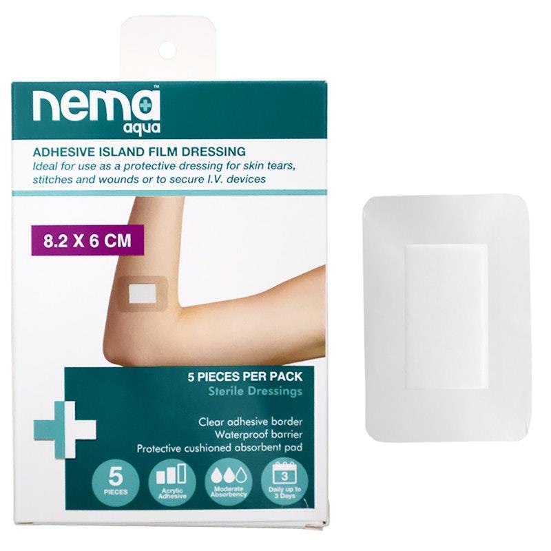 Load image into Gallery viewer, Nema Aqua Transparent Island Film Dressing Non-Adherent Pad Waterproof Sterile 8.2 x 6cm 5 Pieces/Box
