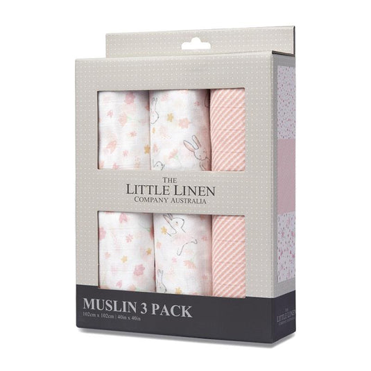 The Little Linen Company Muslin Swaddle 3Pk Prints - Ballerina Bunny