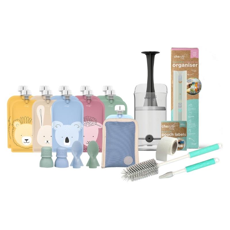 Load image into Gallery viewer, Cherub Baby On the Go Reusable Food Pouches | Bundle Kit | Cerulean &amp; Sage Pack
