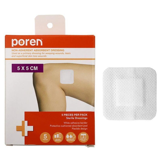 Poren Non-Adherent Absorbent Dressing Sterile 5 x 5cm 5Pack