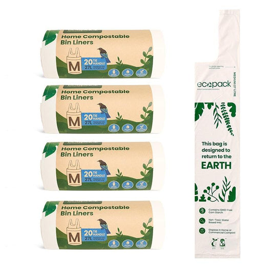 Ecopack 27L Compostable Bin Liners Bundle Medium 4 Rolls/80 Bags
