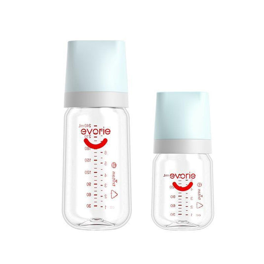 Evorie Tritan Wide-neck Baby Milk Feeding Bottle Starter Set 160mL+240mL, Blue Pack