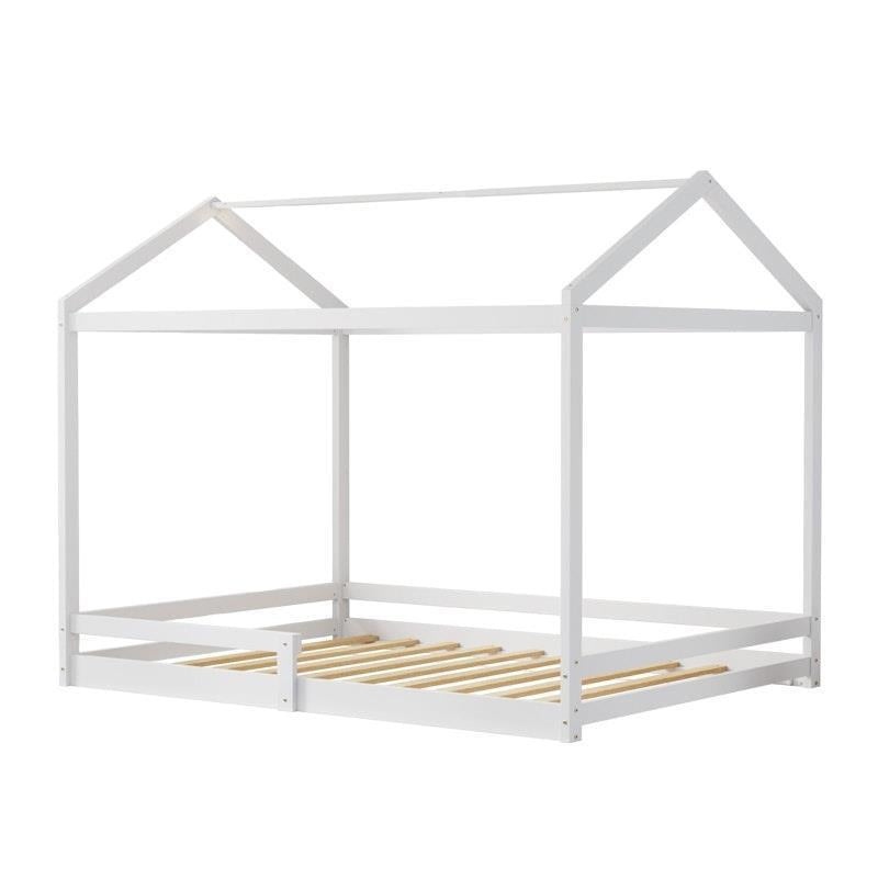 Load image into Gallery viewer, Oikiture Kids Wooden Bed Frame Timber House Beds Base with Fence Double White
