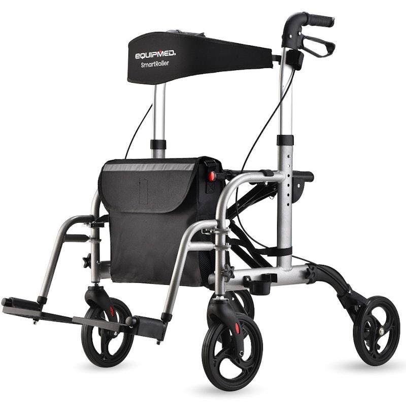 Load image into Gallery viewer, Equipmed 2-in-1 Foldable Aluminium Walking Frame Rollator Silver
