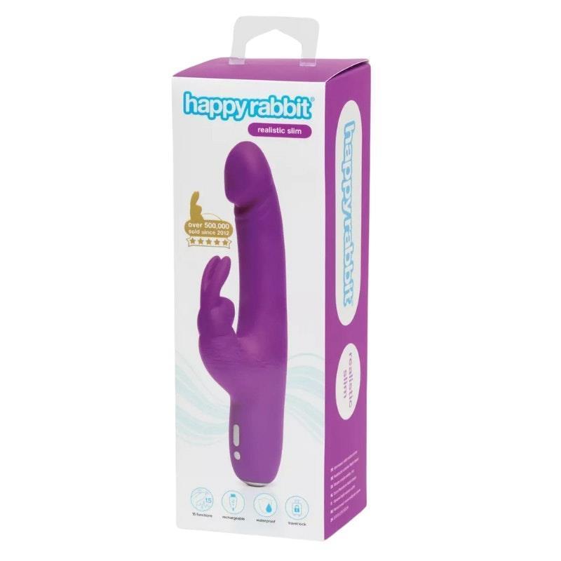 Load image into Gallery viewer, Happy Rabbit Slimline Realistic Rechargeable Rabbit Vibrator Purple 1pc
