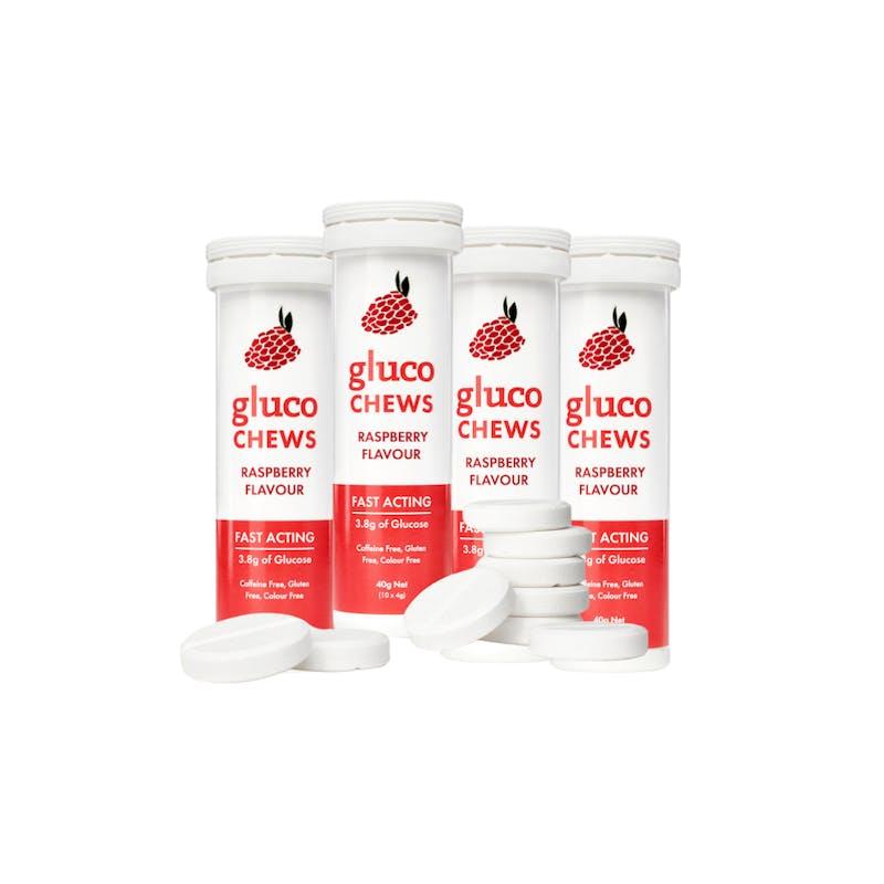 Load image into Gallery viewer, Glucology Fast Acting Glucochews 4 Tube, 10 Chews per tube, Raspberry (4x10)
