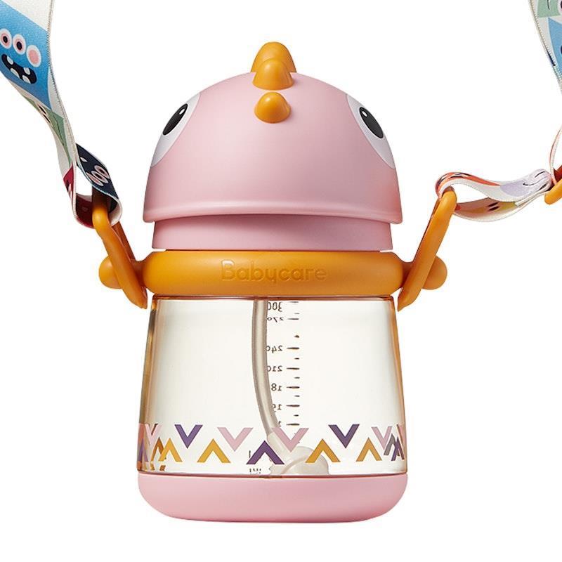 Load image into Gallery viewer, Bc Babycare T-REX TOBY Weighted Straw Sippy Cup 300ml (with Strap) Rose
