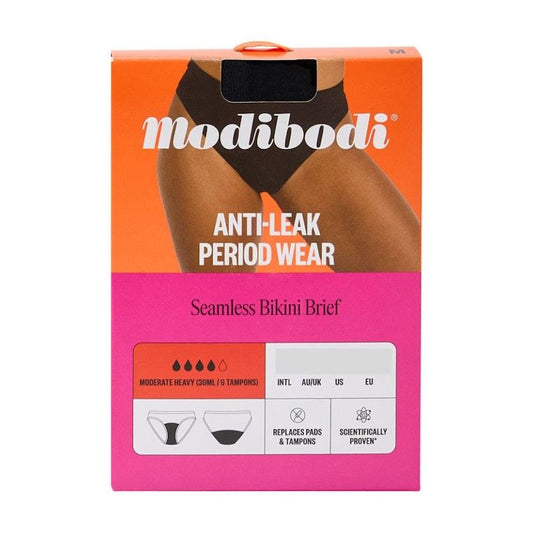 Modibodi Seamless Period Underwear Basic Brief Moderate Absorbency Black LRG