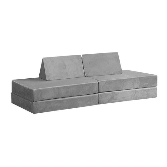 Oikiture 4 Pieces Kids Sofa Play Couch Modular Lounge Cushion Convertible Playset Grey