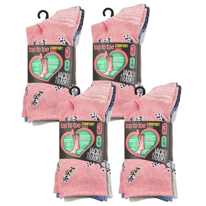 Load image into Gallery viewer, Jack of All Trades 12 Pairs of Women's Top to Toe Comfort Socks - Floral Size 5-10
