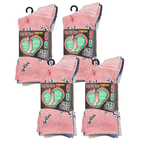 Jack of All Trades 12 Pairs of Women's Top to Toe Comfort Socks - Floral Size 5-10