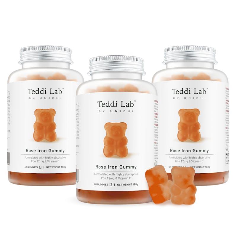 Load image into Gallery viewer, Teddi Lab by Unichi Rose Iron Gummy x3 with Vitamin C - Energy Support, Gentle Formula Pack
