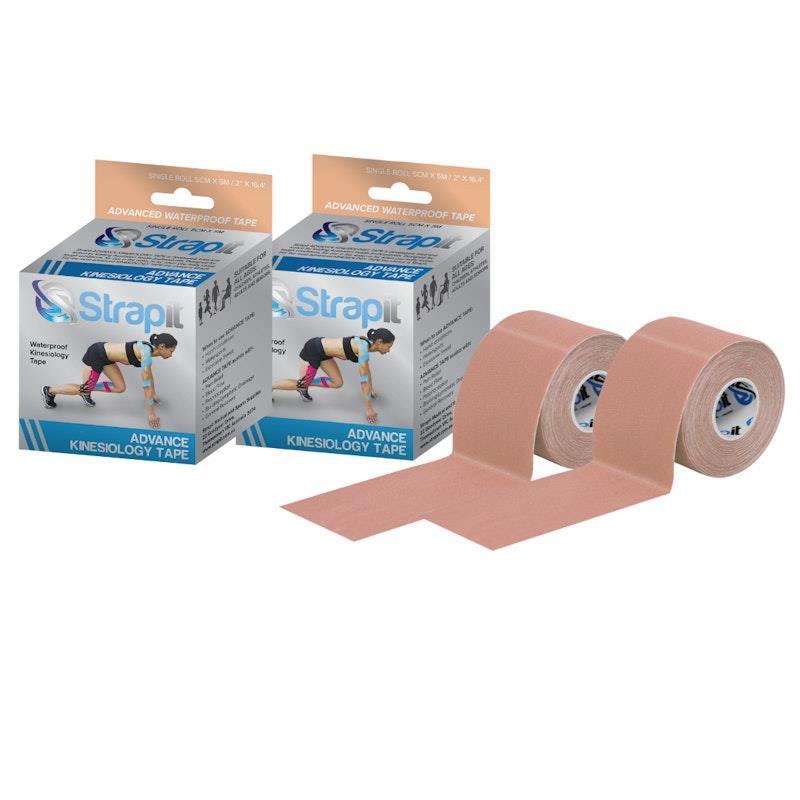 Load image into Gallery viewer, Strapit Advance Waterproof Kinesiology Tape 5cm x 5M - Tan 2 Pack
