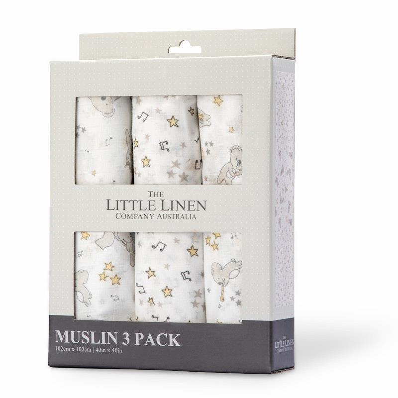 Load image into Gallery viewer, The Little Linen Company Muslin Swaddle 3Pk Prints - Cheeky Koala
