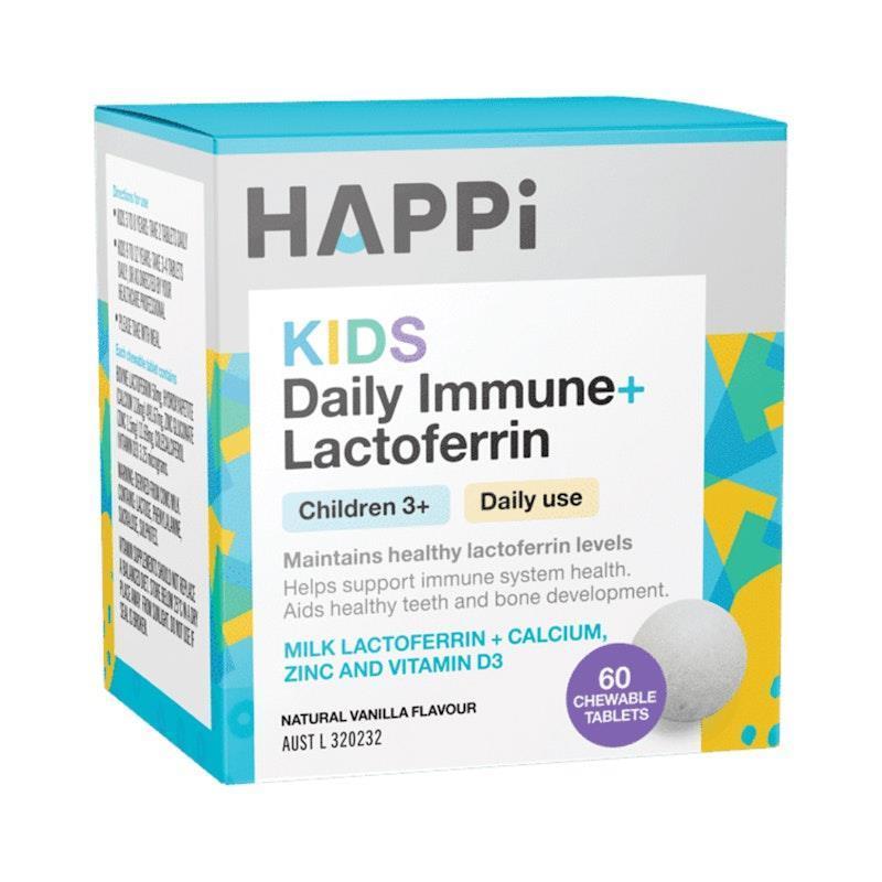 Load image into Gallery viewer, Happi Kids Daily Immune+ Lactoferrin 60 Chewable Tablets
