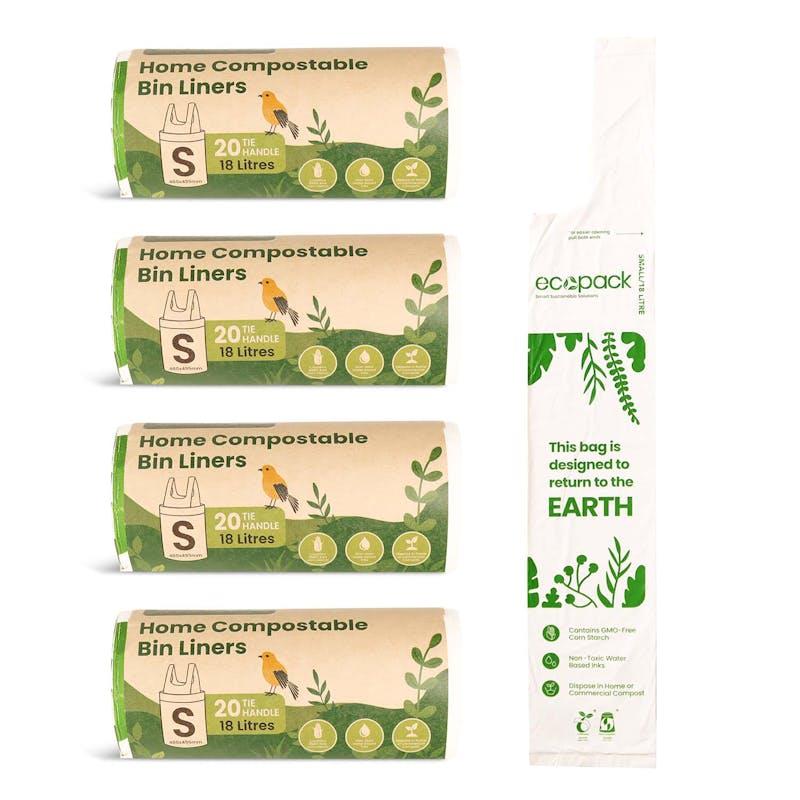 Load image into Gallery viewer, Ecopack 18L Compostable Bin Liners Bundle Small 4 Rolls/80 Bags
