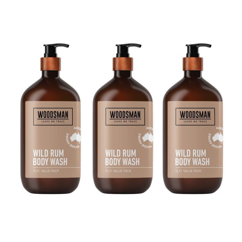 Load image into Gallery viewer, Woodsman Wild Rum Body Wash 1L 3 Pack
