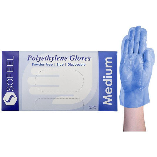 Sofeel Disposable Polyethylene Gloves Powder Free Latex Free Medium Blue 500 Pieces/Box