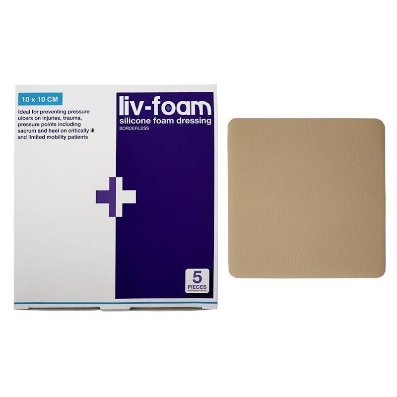 Load image into Gallery viewer, Livingstone Liv-Foam Silicone Foam Dressing Borderless Adhesive 10 x 10cm 5 Pieces/Box
