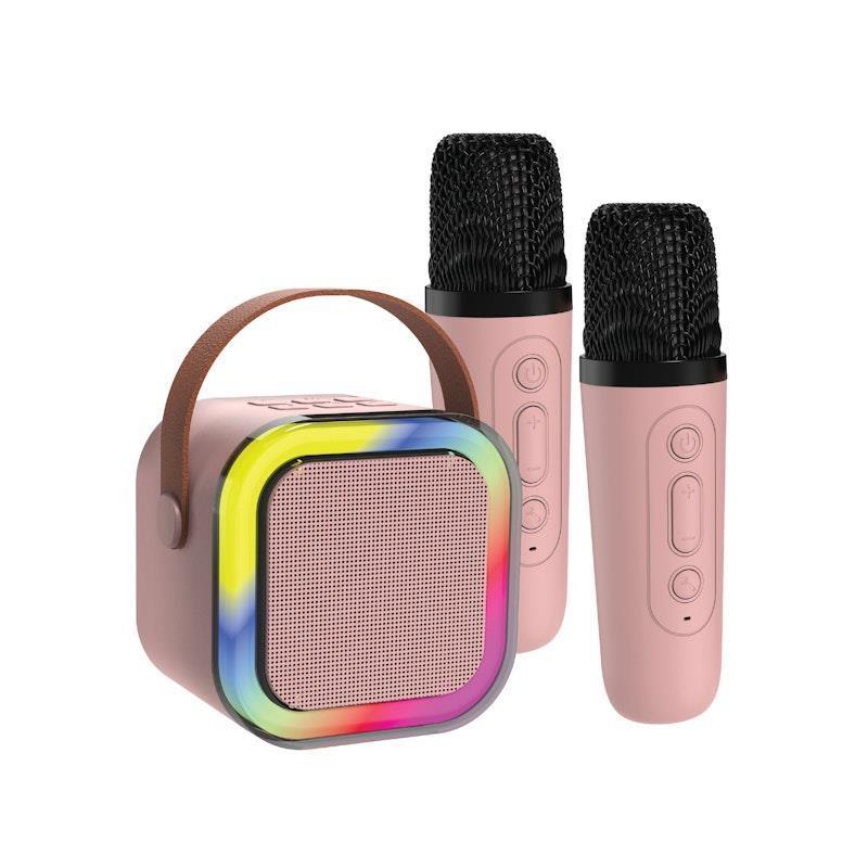 Load image into Gallery viewer, Laser Mini Karaoke Speaker with 2 Wireless Microphones Pink
