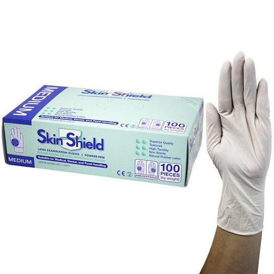 Skin Shield Powder Free Latex Gloves Medium 100 Pieces/Box